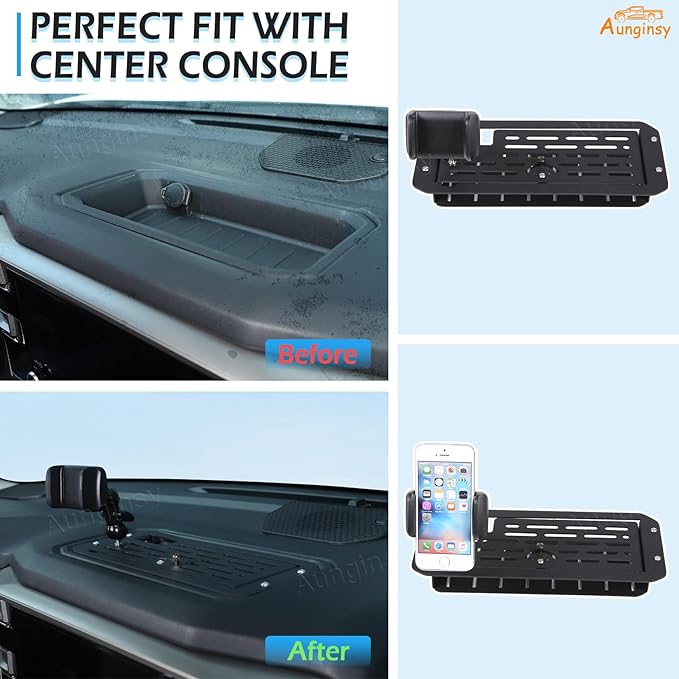 Aunginsy Center Console Dash Storage Organizer Tray with Phone Holder Compatible with Toyota Tundra/Sequoia 2022-2026, Car Dashboard Multi-Functional Mobile Phone Mount Storage Box Insert Accessories