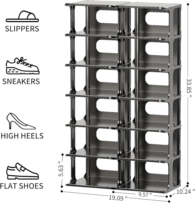 HAIXIN 14 Tier Vertical Black Shoe Rack for Front Door Entrance - Tall Shoe Organizer for Small Spaces, Closet Narrow Small S