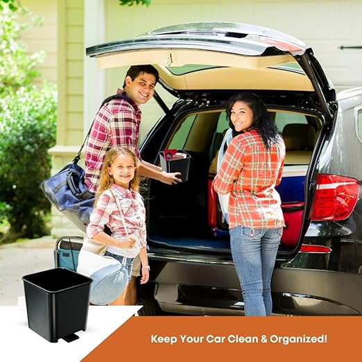 Car Trash Can Waterproof Vehicle Garbage Bin, Leakproof Anti Slip Floor Mat Clip Trash Bag Holder for Car, Truck, SUV, Van Portable Auto Trash Container with Stability Clips (Black, Small)