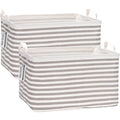 Sea Team 2-Pack Collapsible Canvas Fabric Storage Basket with Handles, Rectangle Waterproof Storage Bin, Box, Cube, Foldable 