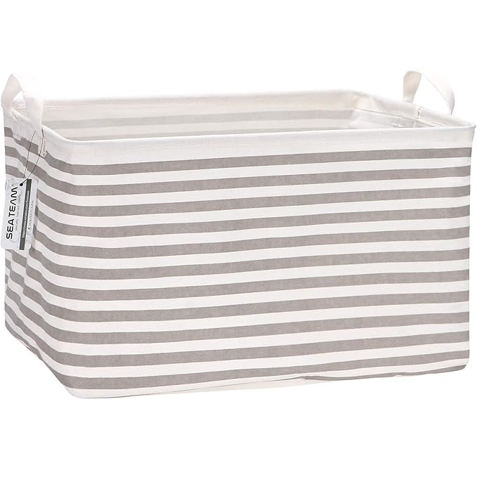 Sea Team Collapsible Canvas Fabric Storage Basket with Handles, Rectangle Waterproof Storage Bin, Box, Cube, Foldable Shelf B
