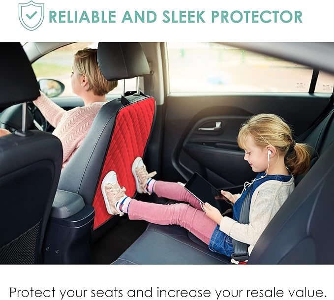 FH Group 2-Pack Diamond Stitched Faux Leather Back Seat Kick Protectors, Heavy Duty Car Kick Mat for Kids Waterproof Protecti