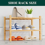 Smiry Shoe Rack, 2 Tier Thick Small Bamboo Shoe Organizer, Stackable Free Standing Wooden Shoe Storage Shelf for Closet, Entr