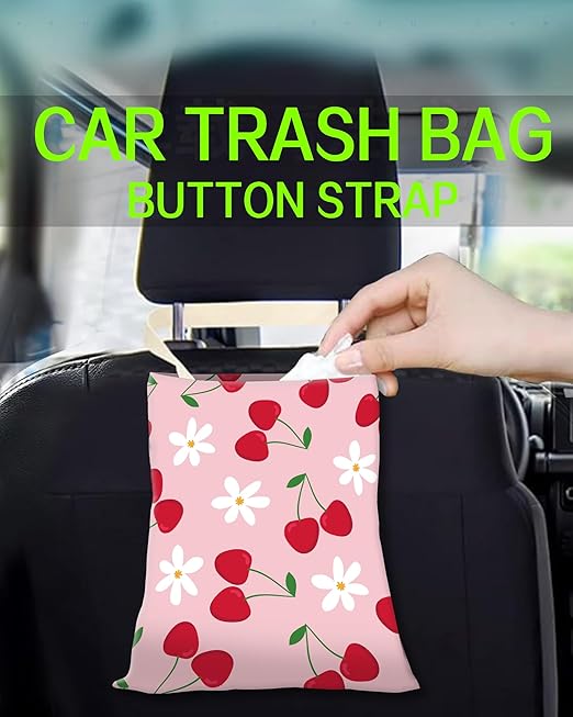Car Trash Can, Durable Hanging Car Trash Garbage Bag, Cute Automotive Garbage Cans Organizer, Cute Pink Cherry