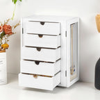 Emfogo 360° Rotating Jewelry Box for Women, Vintage Wooden Large Jewelry Organizer with 5 Drawers, Glass Doors, Vertical Open