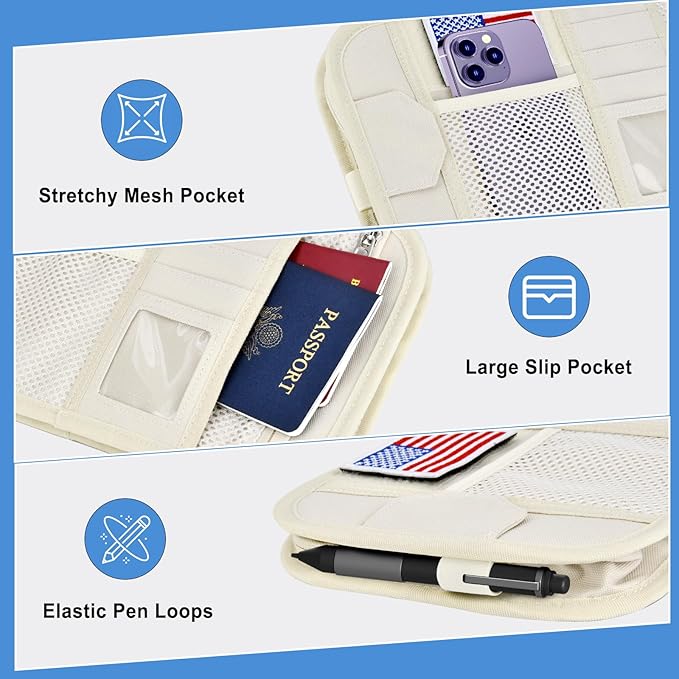 HUANLANG Car Sun Visor Organizer, Tactical Car Accessories with Zipper Storage Pouch, Glasses Clip Card Sleeve Pocket, Multi-Pocket Visor Organizer Fits Most Cars, SUVs, Trucks