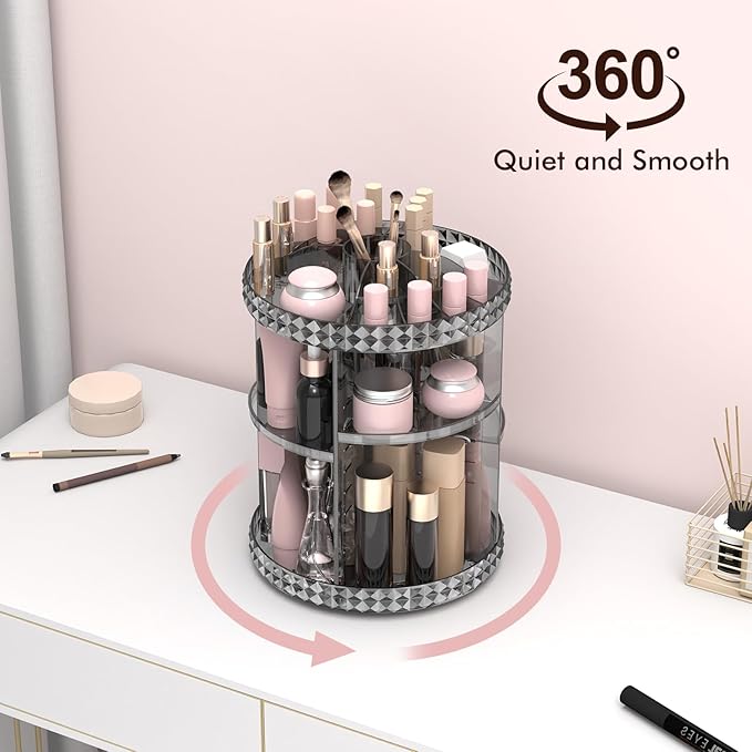 Rotating Makeup Organizer, 360° Spinning Skincare Organizers, Adjustable Layer Cosmetic Storage Lazy Susan Makeup Organizers 
