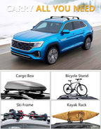 Tuyoung Roof Rack Cross Bars Compatible with Volkswagen VW Atlas Cross Sport 2020-2026, 220lbs Lockable Heavy Duty Anti-Theft Aluminum Rails Crossbars Cargo Carrier Bag