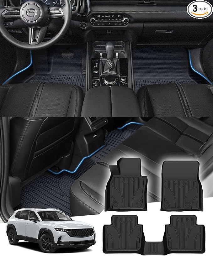 Sunsdrew Floor Mats for 2023-2025 2026 Mazda CX-50 (Not for Hybrid), All Weather Car Mats Front Rear 2 Rows Floor Liners CX50 Accessories TPE Rubber Raised Edge