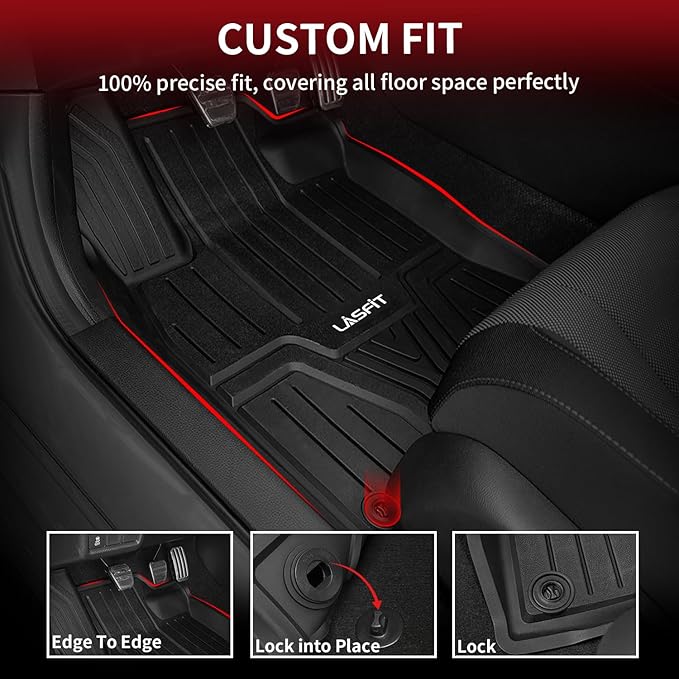 LASFIT Floor Mats for Honda Civic 2022-2025 2026 Sedan Hatchback Si (Include Sport), with&w/o USB Port | for Acura Integra 2023-2026, All Weather Car Floor Liners, 1st & 2nd Row, Black