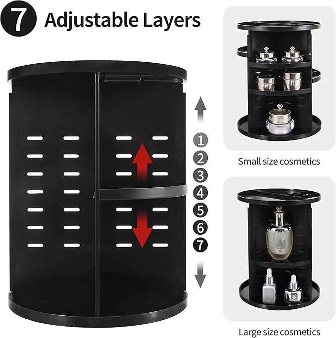 seinlife 360 Rotating Makeup Organizer,DIY Adjustable Spinning Holder,Foldable Cosmetic Storage Display box,Large Capacity Ma