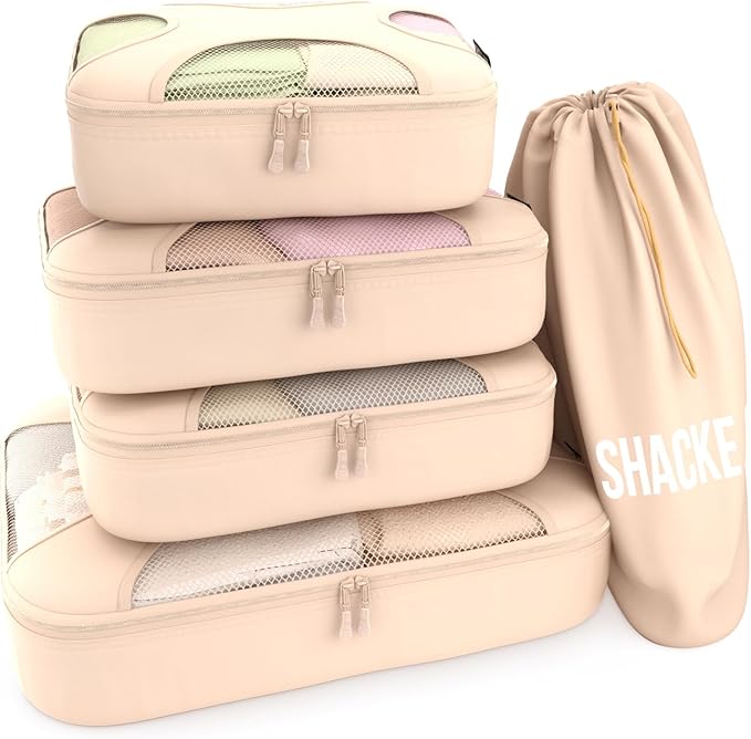 Shacke Packing Cubes for Travel 5 Set - Premium Luggage Organizer Bags - Versatile Travel Organizer for Women and Men - Optim