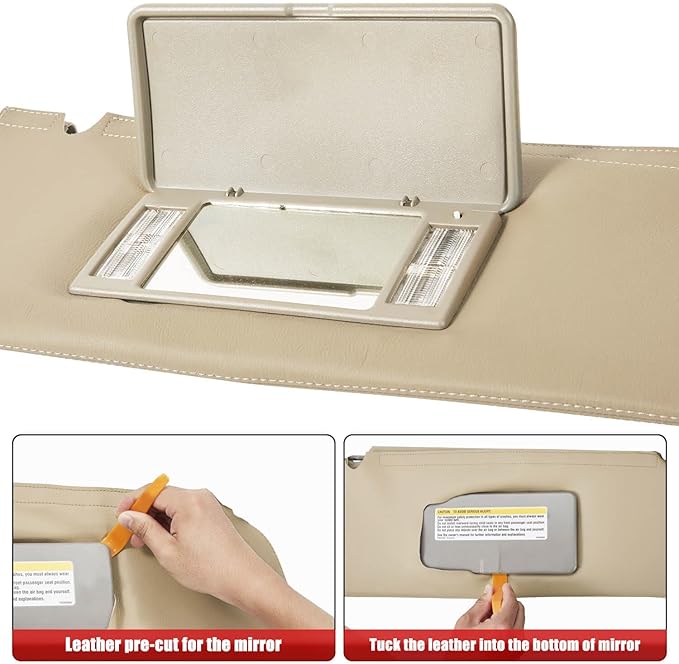 KBH Car Sun Visor Cover for Chevy Tahoe Suburban & GMC Yukon 1995 1996 1997 1998 1999, Left and Right Side Sunvisor Covering, Vinyl Leather Trim, Anti-Scratch, Tan