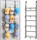 SWTYMIKI Over Door Hat Organizer - 4 Tier Metal Adjustable Wall Mounted Hat Rack with 12 Hooks Design, Hanging Baseball Cap O