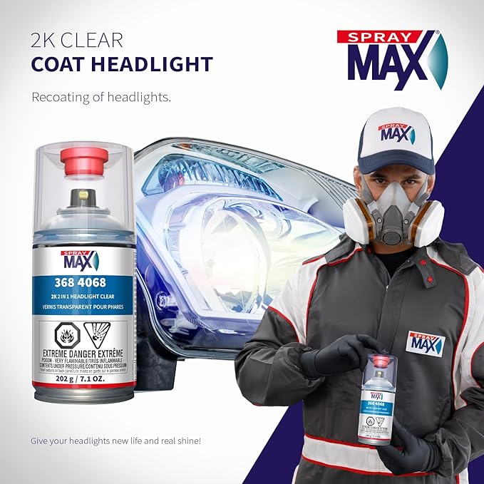 SprayMax 2K 2in1 Headlight Clear Coat | Professional Headlight Restoration Spray & UV Coating Protection | Fixes Scratches, Y