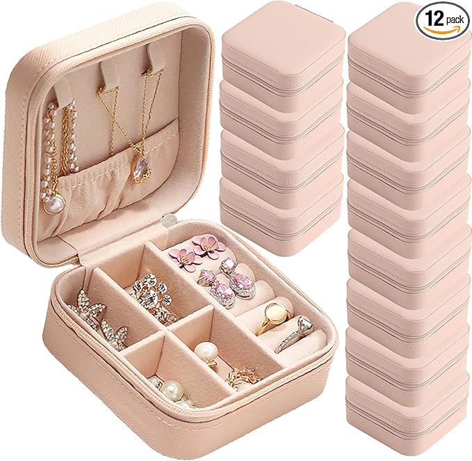 Travel Jewelry Case Bridesmaid Gifts Box,12 Pack Small Jewelry Box Mini Jewelry Organizer,PU Leather Portable Earring Storage