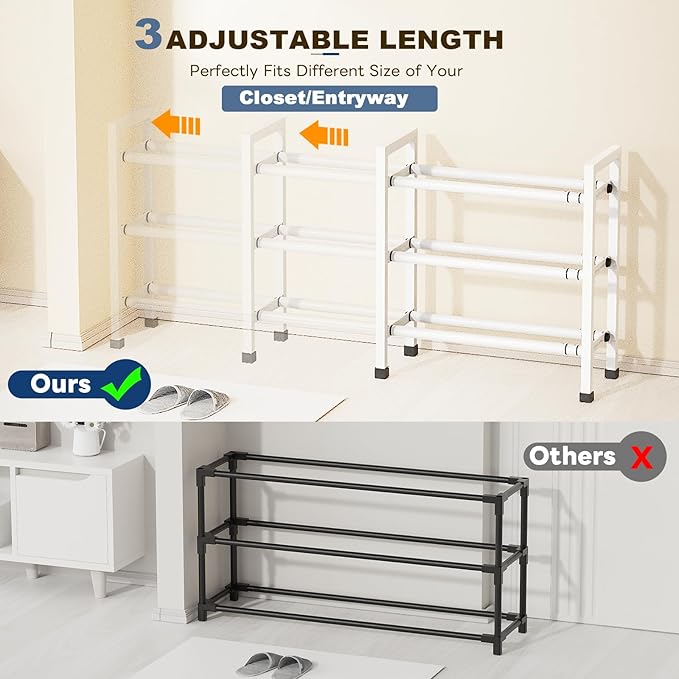 Mavivegue 3-Tier 19"-43.3" Adjustable Shoe Rack for Closet,Expandable Shoe Rack, Hall Entryway,Front Door,Garage, Sturdy Stee