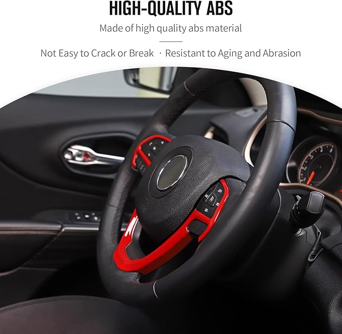 JeCar Steering Wheel Trim Cover Interior Decoration Trim Kit for 2014-2020 Jeep Grand Cherokee & Jeep Cherokee, Red