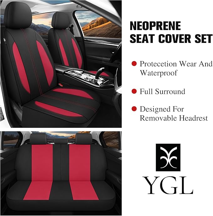 YGL Car Seat Covers for Front Seats,Waterproof Seat Covers for Cars,Durable Neoprene Car Seat Protectors,Interior Covers for 