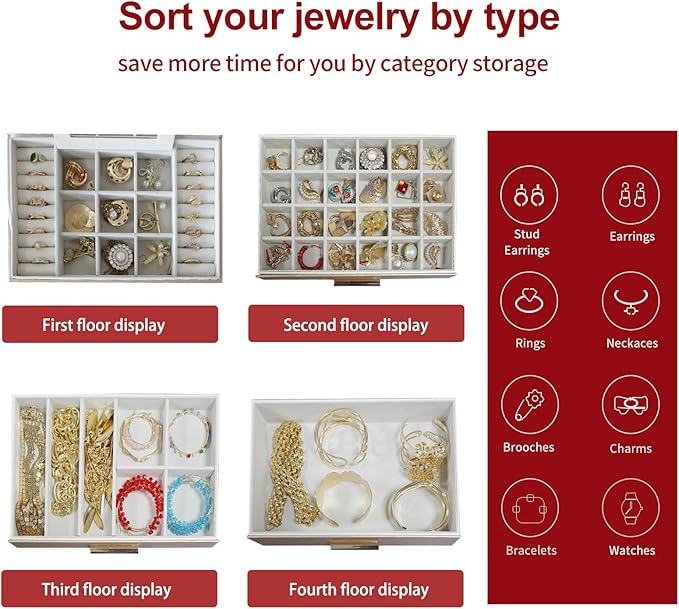 BOOVO Jewelry Boxes for Women, White and Black 6 Layer Large Jewelry Box for Necklace, Bracelet, Earrings, Rings Storage, Jew