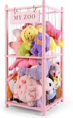 GLDZI Stuffed Animal Storage Zoo, Wooden Stuffed Animal Organizer with Elastic Cords for Boys Girls, Space Saving Toy Plushie