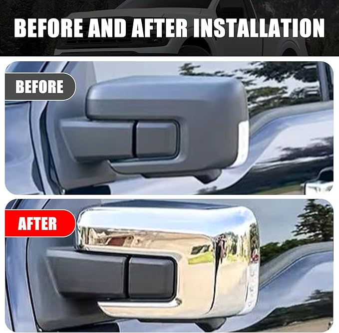 Chrome Side Rearview Mirror Covers Caps Decoration Compatible with 2021-2025 Ford F150, With Turn Signal Model (Chrome-Cut-Out)