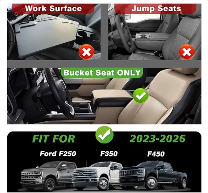 Muslogy Center Console Organizer for 2023-2025 2026 Ford F250 F350 F450 Super Duty Accessories Custom Fit Storage Box Divider(Fit with OEM Tray), Fits Bucket Seats Only, Not for Work Surface (Black)