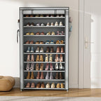VILICK Shoe Rack with Cover Narrow Shoe Organizer with Pockets 10 Tier Tall Shoe Storage Holds 36-41 Pairs Shoes and Boots Sh