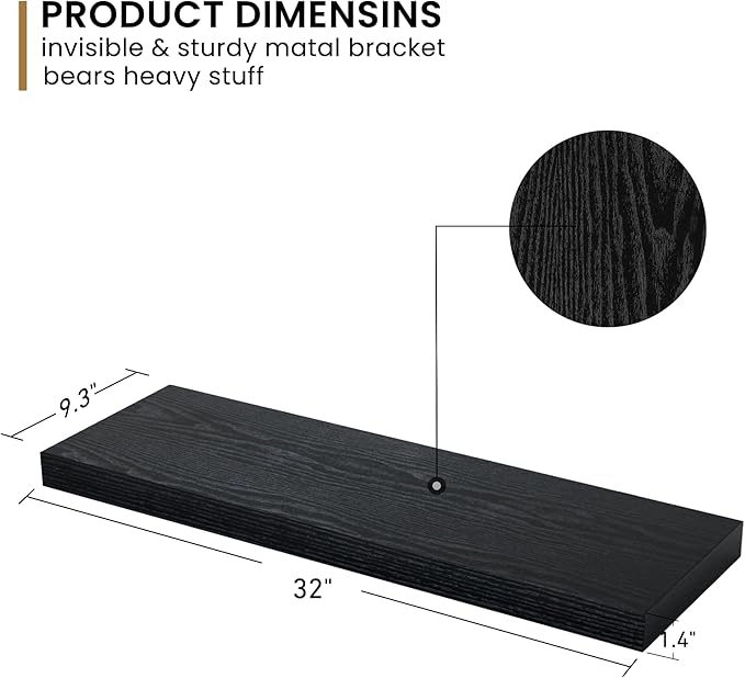 Fun Memories 36Inch Floating Shelves, 9.3Inch Deep Rustic Wall Shelves - Extra Deeper & Thicker Wall Mounted Storage Shelf fo