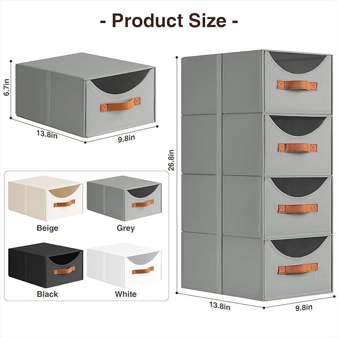 Homsorout Stackable Storage Drawers - Collapsible Storage Bins with Drawers, 6 Pack Closet Shelf Organizer Basket, Fabric Pul