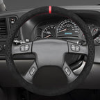MEWANT Hand Stitched Steering Wheel Cover for Chevy Silverado 1500 2003-2006 Black Hive Embossed Athsuede Steering Wrap