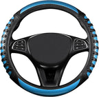 Car Leather Steering Wheel Cover - Carbon Fibre Material, Universal 14.5-15 Inch Leather Anti-Slip Breathable Auto Steering W