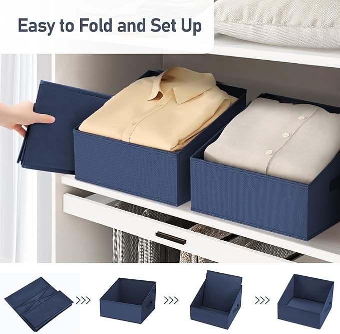 DIMJ Closet Storage Bins 10 Pack - Fabric Storage Baskets for Shelves, Collapsible Clothes Organizer with Handles, Trapezoid 