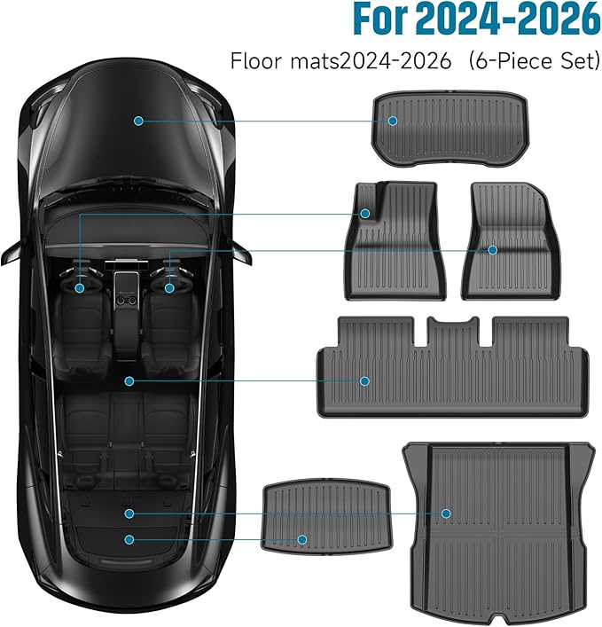 6PCS All-Weather TPE Floor Mats & Cargo Liner Set - Compatible with 2024-2026 Model 3 Highland/Standard | Custom Fit Anti-Slip Interior Protection