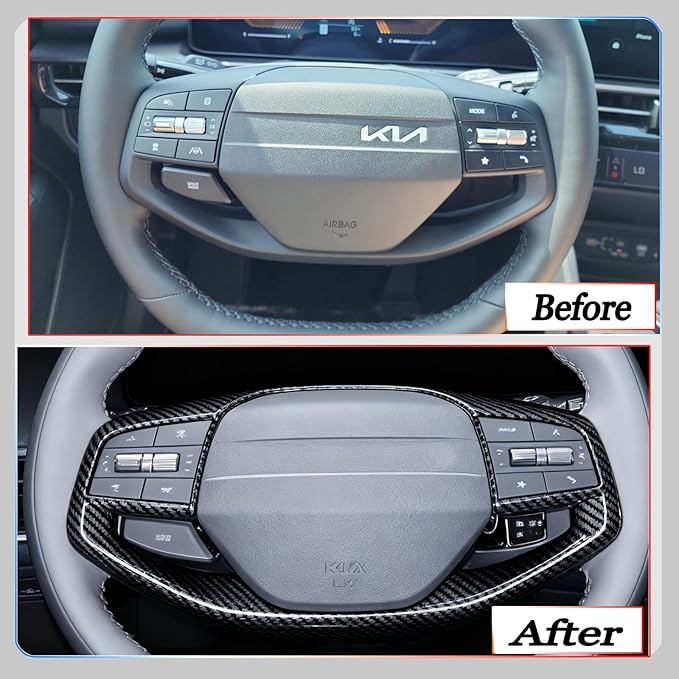 Steering Wheel Button Cover, for Kia K4 2024 2025 2026,Steering Wheel Button Panel Protection Frame Molding Trim - Carbon Fiber(for LXS, EX，LX Model)