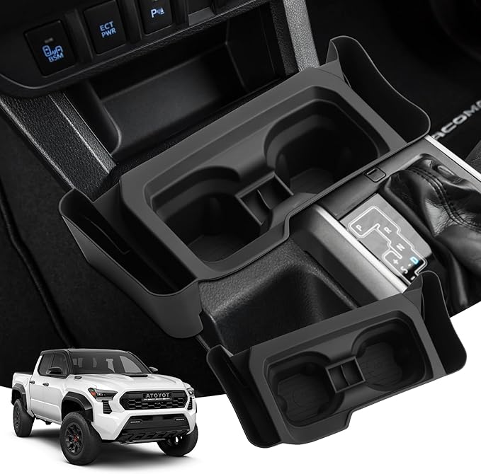 Autorder Center Console Cup Holder Insert for 2016-2023 Toyota Tacoma Interior Accessories, TPE Silicone Material 2-in-1 Center Console Drink Cup Holder Insert