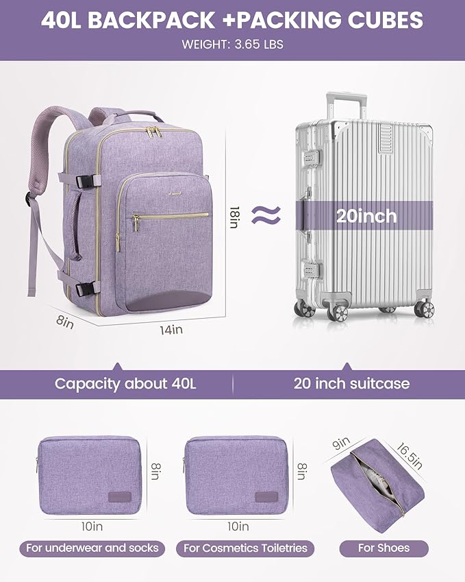 LOVEVOOK Travel Backpack for Women & Men 40L,Airline Approved Carry On Backpack Travel Essentials,TSA Carry on Luggage,Waterp