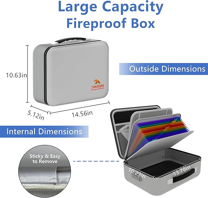 TIGERKING Fireproof Document Box Hard Shell, Fire Proof File Box for Documents with Combination Lock, File Safe Boxs Fireproo