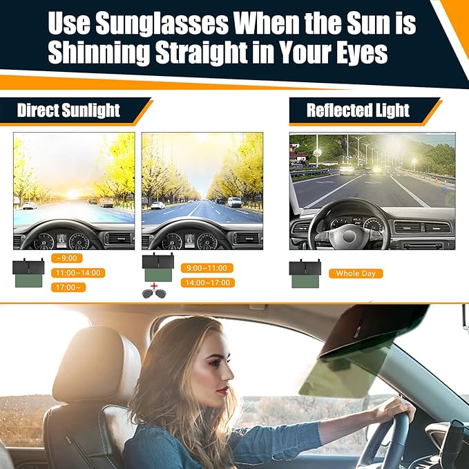 Veharvim Sun Visor Extender for Car (Polarized, Zipper Slider& Prevents Fingerprints, UV400, PC Lens), Visor Extender Attachment for Car Visor, Anti-Glare for Safe Driving (Passenger Side)