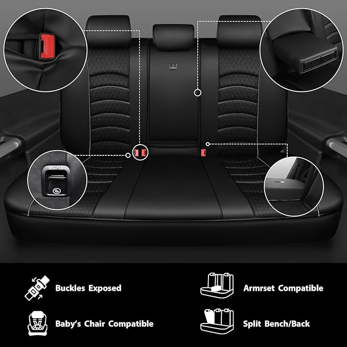 CAR PASS Comfortable 3D Foam Mesh Leather Car Seat Covers Full Sets, Air Cool Mesh Breathable Seat Covers for Car, Universal 