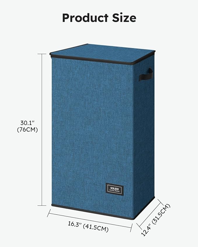 SOLEDI Slim Laundry Hamper with Lid, Narrow Laundry Basket with Removable Bags, Dirty Clothes Hamper with handle, Small Hampe