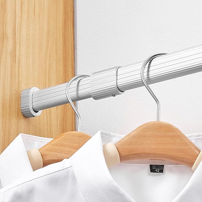Closet Wardrobe Extender Rail Clothes Hanging Pole 16-25 Inches/ 23-39 "/ 33-59 in, Wall Mounted Tension Bar Support with Cap
