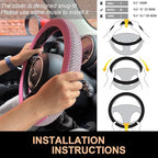 PINCTROT Bling Bling Comfy Steering Wheel Cover with Jumbo Crystal Rhinestones, Anti-Slip Diamond Leather, Universal 15 Inch (All Pink)