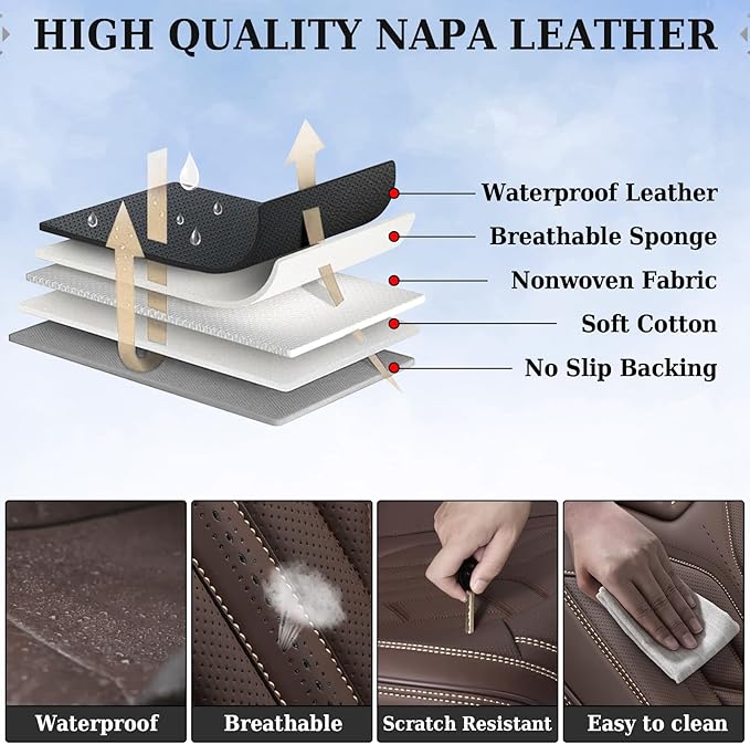 Coverado Car Seat Covers Full Set, Car Seat Protectors Leather Seat Covers for Cars, Automotive Seat Covers Car Accessories U