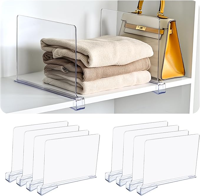 Shelf Dividers，Vertical Purse Organizer for Closet，Thickened and Sturdy Shelf Organizer for Sweater, Shirts, Handbags,8" Tall