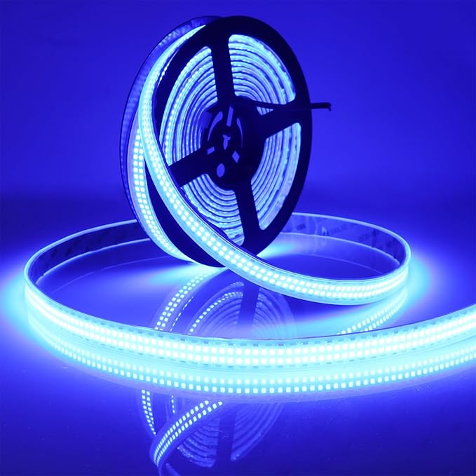 Outdoor 12V LED Strip Lights 16.4ft, Double Row 2400 LEDs Waterproof IP67, Super Bright Blue Dimmable Flexible Tape Lights for Outdoor, Truck, RV, and Boat Lighting