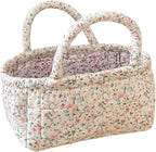 Small Storage Basket Organizer, Mini Fabric Floral Storage Baskets with Handle, Quilted Portable Collapsible Storage (O)