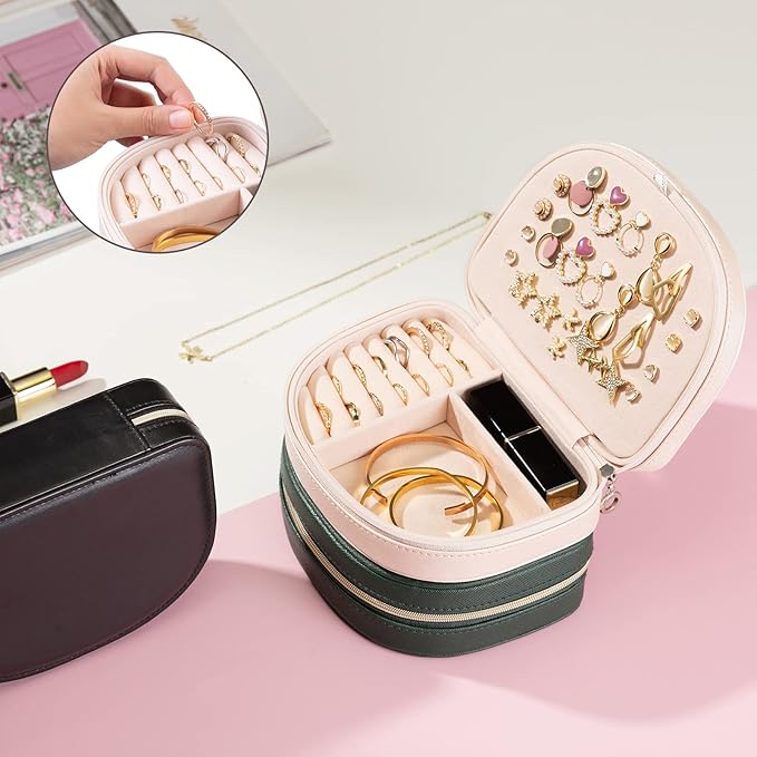 ProCase Travel Size Jewelry Box, Medium Portable Seashell-Shaped Jewelry Case, 2 Layer Jewelry Organizer in PU Leather for Wo