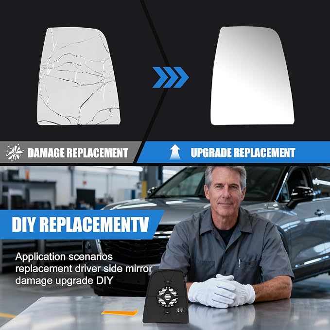Passenger Side Upper Mirror Glass for 2015-2023 Ford Transit 150 250 350 HD - Heated OE Replacement with Backing Plate, Fits CK4Z-17K707-C, Right Side Mirror for Van, Anti-Vibration Mirror
