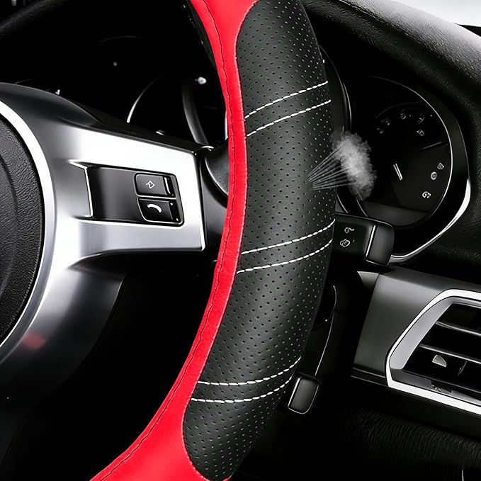 NBTEPEM Customized Auto Car Steering Wheel Cover for Honda Accord, Civic, CR-V, HR-V, Pilot, Microfiber Leather Sport Steerin